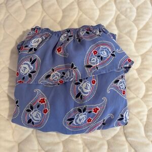 Blue Paisley Romper Off Shoulder Drawstring Waist Casual Festival‎ Size M